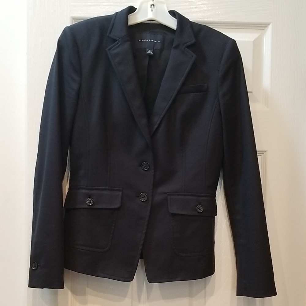 Banana Republic Black Blazer Single-Breasted Notched Lapels